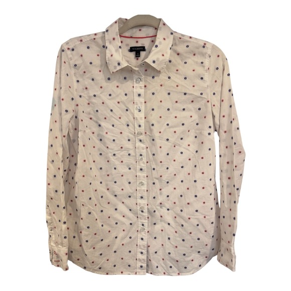 Talbots Tops - Talbots Womens Small White Cotton Button Down Shirt Red Blue Geometric Dot Print